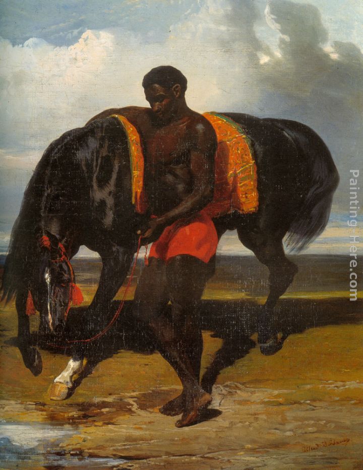 Africain tenant un cheval au bord d'une mer painting - Alfred Dedreux Africain tenant un cheval au bord d'une mer art painting